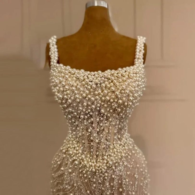 SERENE HILL Customized White Nude Sleeveless Mermaid Evening Dress Gown Luxury P - 图片 6